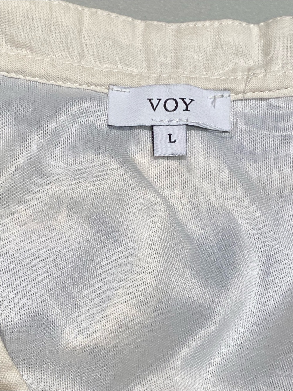 VOY Slate Blue Knit Fit and Flare Dress Cream Lace Crochet Overlay, Size L - Picture 3 of 8
